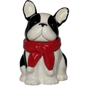 Celebrate It French Bulldog Dog Cookie Jar Ceramic Black White Red Scarf Decor